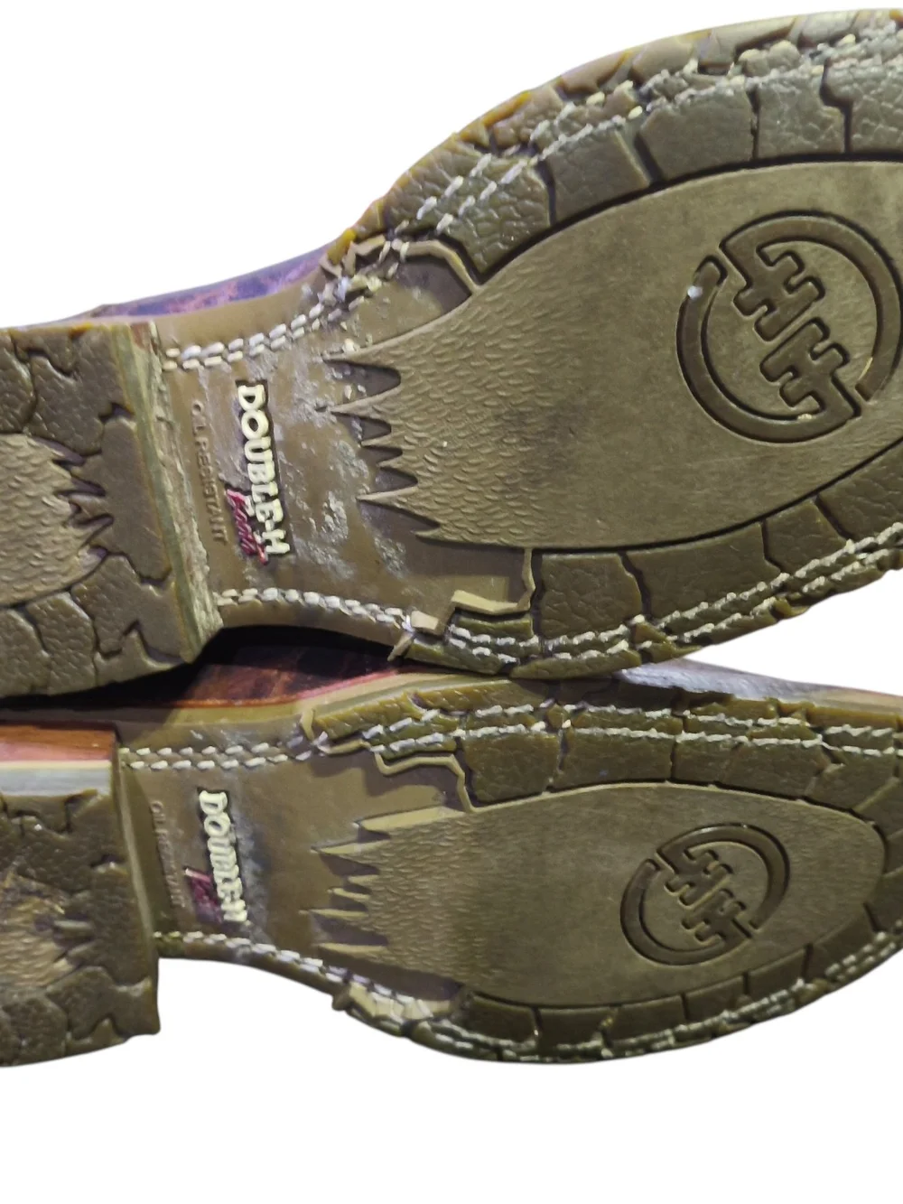 Double H Brown Leather Foot with Yellow Embroidered Shaft Cowboy Boots